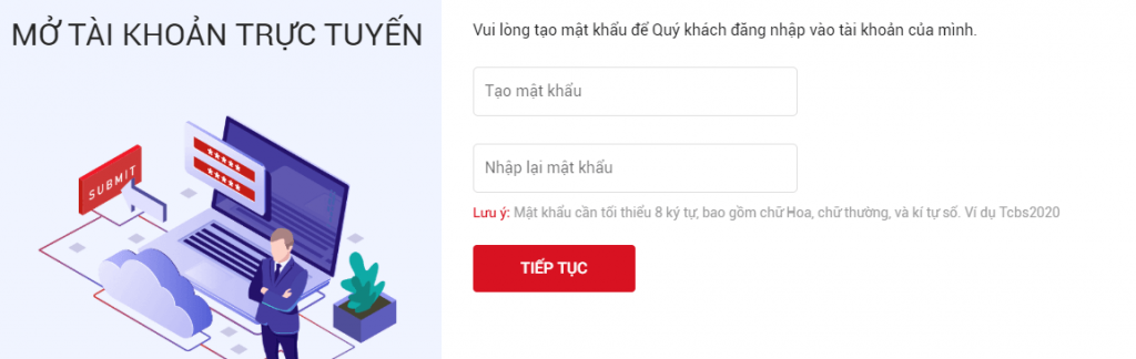 Tạo mật khẩu rồi bấm "TIẾP TỤC"